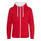 Just Hoods Uniszex pulóver kontrasztos színű cipzárral kapucnival AWJH053, Fire Red/Arctic White-S