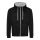 Just Hoods Uniszex pulóver kontrasztos színű cipzárral kapucnival AWJH053, Jet Black/Heather Grey-L