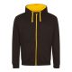 Just Hoods Uniszex pulóver kontrasztos színű cipzárral kapucnival AWJH053, Jet Black/Gold-M