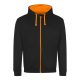 Just Hoods Uniszex pulóver kontrasztos színű cipzárral kapucnival AWJH053, Jet Black/Orange Crush-2XL