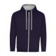 Just Hoods Uniszex pulóver kontrasztos színű cipzárral kapucnival AWJH053, New French Navy/Heather Grey-S