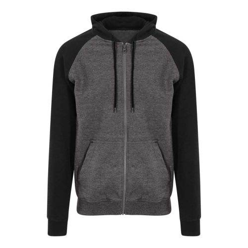 Just Hoods Uniszex kétszínű kapucnis cipzáros pulóver AWJH063, Charcoal Grey/Jet Black-2XL