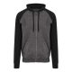 Just Hoods Uniszex kétszínű kapucnis cipzáros pulóver AWJH063, Charcoal Grey/Jet Black-2XL