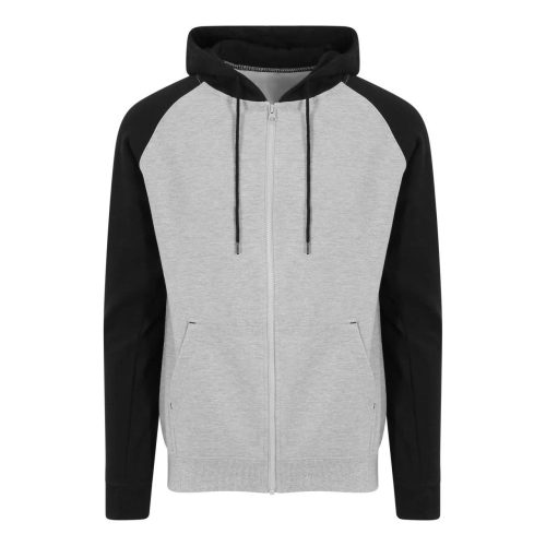 Just Hoods Uniszex kétszínű kapucnis cipzáros pulóver AWJH063, Heather Grey/Jet Black-2XL