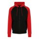 Just Hoods Uniszex kétszínű kapucnis cipzáros pulóver AWJH063, Jet Black/Fire Red-M