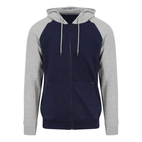 Just Hoods Uniszex kétszínű kapucnis cipzáros pulóver AWJH063, Oxford Navy/Heather Grey-S