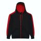 Just Hoods Uniszex sport kapucnis cipzáros pulóver kontrasztos betéttel AWJH066, Jet Black/Fire Red-S