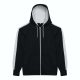 Just Hoods Uniszex sport kapucnis cipzáros pulóver kontrasztos betéttel AWJH066, Jet Black/Arctic White-2XL