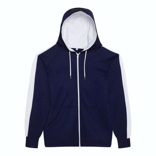 Just Hoods Uniszex sport kapucnis cipzáros pulóver kontrasztos betéttel AWJH066, Oxford Navy/Arctic White-M