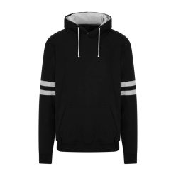   Just Hoods Uniszex kapucnis pulóver az ujjakon csíkkal AWJH103, Deep Black/Heather Grey-XS