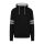 Just Hoods Uniszex kapucnis pulóver az ujjakon csíkkal AWJH103, Deep Black/Heather Grey-XS