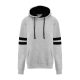 Just Hoods Uniszex kapucnis pulóver az ujjakon csíkkal AWJH103, Heather Grey/Deep Black-3XL