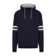 Just Hoods Uniszex kapucnis pulóver az ujjakon csíkkal AWJH103, New French Navy/Heather Grey-3XL