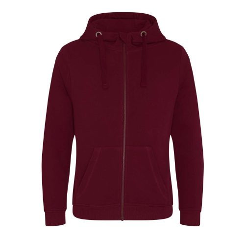 Just Hoods Uniszex vastag cipzáros kapucnis pulóver osztott kenguruzsebbel AWJH150, Burgundy-3XL