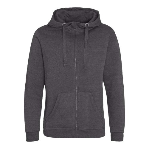 Just Hoods Uniszex vastag cipzáros kapucnis pulóver osztott kenguruzsebbel AWJH150, Charcoal-3XL