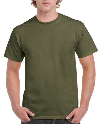 Előmosott kerek nyakkivágásu ultra póló, Gildan GI2000, Military Green-2XL