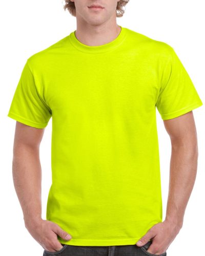 Előmosott kerek nyakkivágásu ultra póló, Gildan GI2000, Safety Green-3XL