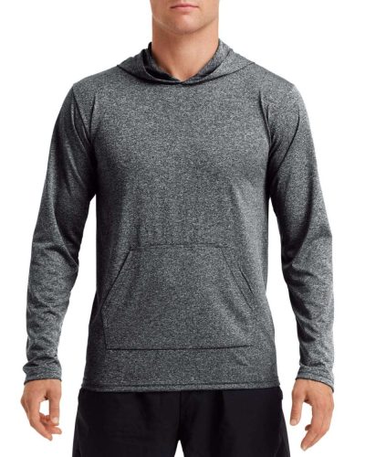 Hosszú ujjú kapucnis Aktív Fit férfi póló, Gildan GI46500, Heather Sport Black-XL