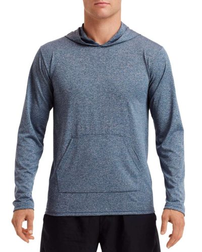 Hosszú ujjú kapucnis Aktív Fit férfi póló, Gildan GI46500, Heather Sport Dark Navy-3XL