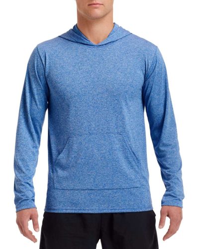 Hosszú ujjú kapucnis Aktív Fit férfi póló, Gildan GI46500, Heather Sport Royal-2XL