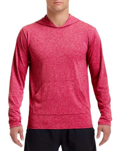 Hosszú ujjú kapucnis Aktív Fit férfi póló, Gildan GI46500, Heather Sport Scarlet Red-L