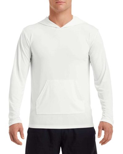 Hosszú ujjú kapucnis Aktív Fit férfi póló, Gildan GI46500, White-3XL