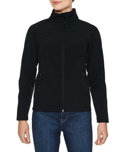 Karcsúsított softshell cipzáros női dzseki, Gildan GILSS800, Black-4XL