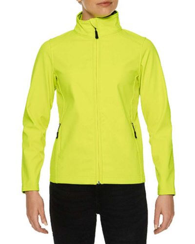 Karcsúsított softshell cipzáros női dzseki, Gildan GILSS800, Safety Green-4XL