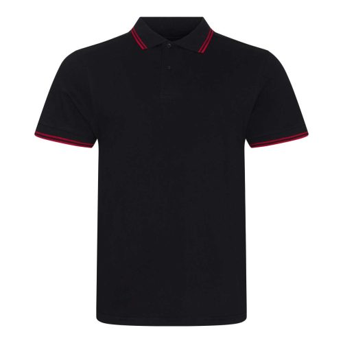 JP003 rövid ujjú sztreccs galléros férfi póló Just Polos, Black/Red-2XL