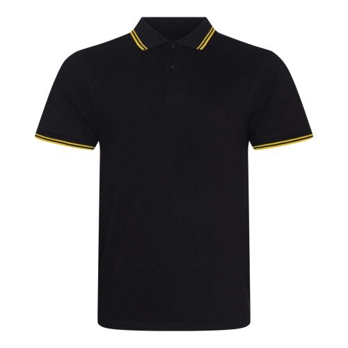 JP003 rövid ujjú sztreccs galléros férfi póló Just Polos, Black/Yellow-2XL