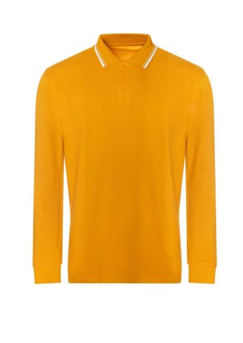 JP103 hosszú ujjú galléros pamut póló Just Polos, Mustard/White-S