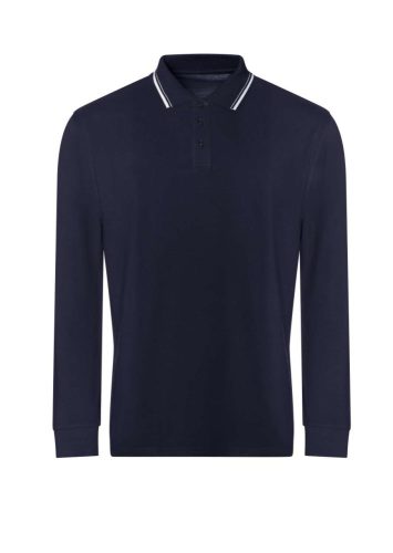 JP103 hosszú ujjú galléros pamut póló Just Polos, Oxford Navy/White-XL