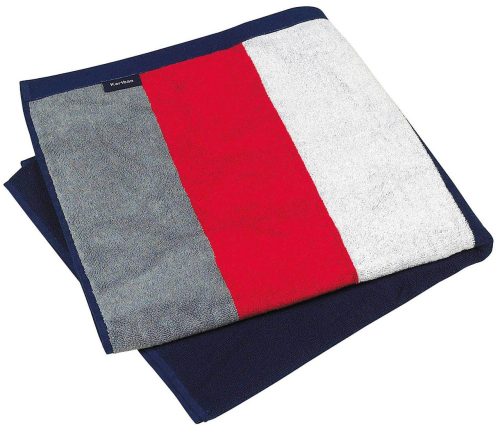 Uniszex  csíkos pamut velur fürdő törölköző, Kariban KA121, Grey/Red/White/Navy-90X180