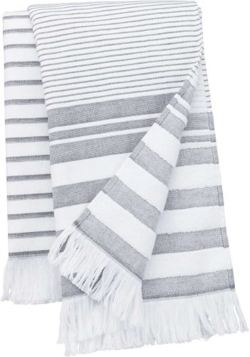 Uniszex  rojtos csíkos fürdőlepedő, Kariban KA132, Striped White/Smoke-100X180