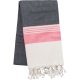 Uniszex  mosott hatású csíkos fürdőlepedő, Kariban KA134, Striped Dark Grey/Tropical Pink-90X170