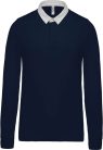 Férfi hosszú ujjú jersey pamut galléros póló, Kariban KA213, Navy/White-2XL