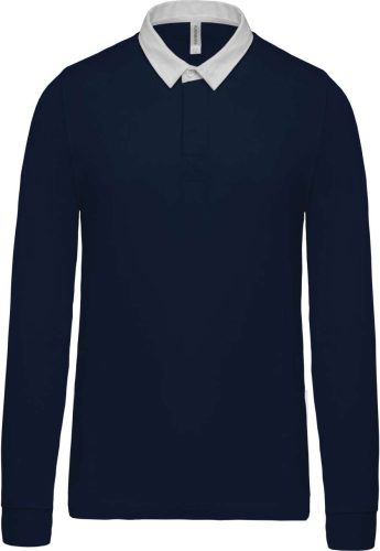 Férfi hosszú ujjú jersey pamut galléros póló, Kariban KA213, Navy/White-L