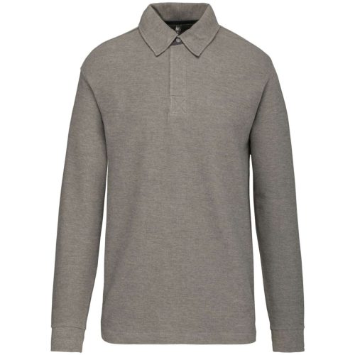 Férfi vastag hosszú ujjú galléros póló, Kariban KA221, Stone Grey Heather/Dark Grey-M