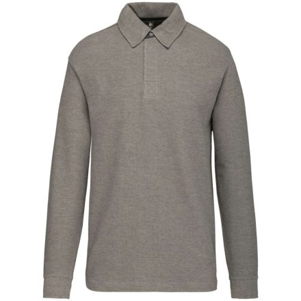 Férfi vastag hosszú ujjú galléros póló, Kariban KA221, Stone Grey Heather/Dark Grey-XL