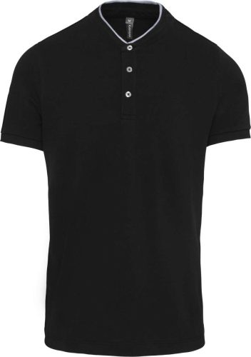 Férfi mandarin galléros rövid ujjú póló, Kariban KA223, Black/Oxford Grey-XL