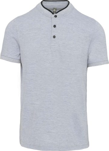 Férfi mandarin galléros rövid ujjú póló, Kariban KA223, Oxford Grey/Black-3XL