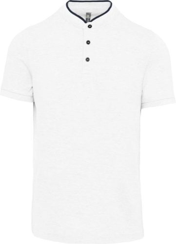 Férfi mandarin galléros rövid ujjú póló, Kariban KA223, White/Navy-S