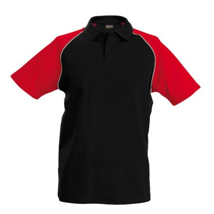 Férfi baseball galléros rövid ujjú piké póló, Kariban KA226, Black/Red-S