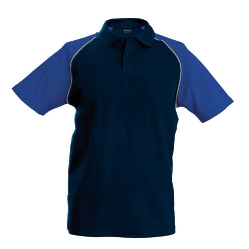 Férfi baseball galléros rövid ujjú piké póló, Kariban KA226, Navy/Royal Blue-L