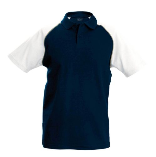 Férfi baseball galléros rövid ujjú piké póló, Kariban KA226, Navy/White-3XL