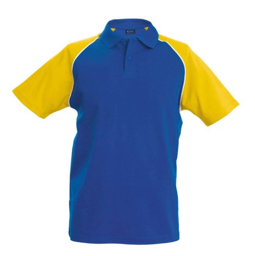 Férfi baseball galléros rövid ujjú piké póló, Kariban KA226, Royal Blue/Yellow-2XL