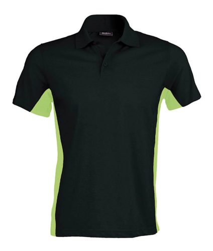 Férfi kétszínű rövid ujjú galléros piké póló, Kariban KA232, Black/Lime-XL