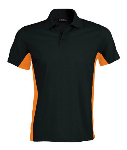 Férfi kétszínű rövid ujjú galléros piké póló, Kariban KA232, Black/Orange-3XL