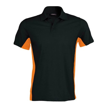 Férfi kétszínű rövid ujjú galléros piké póló, Kariban KA232, Black/Orange-XL