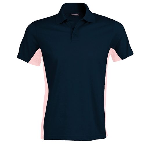 Férfi kétszínű rövid ujjú galléros piké póló, Kariban KA232, Navy/Deep Pink-XL